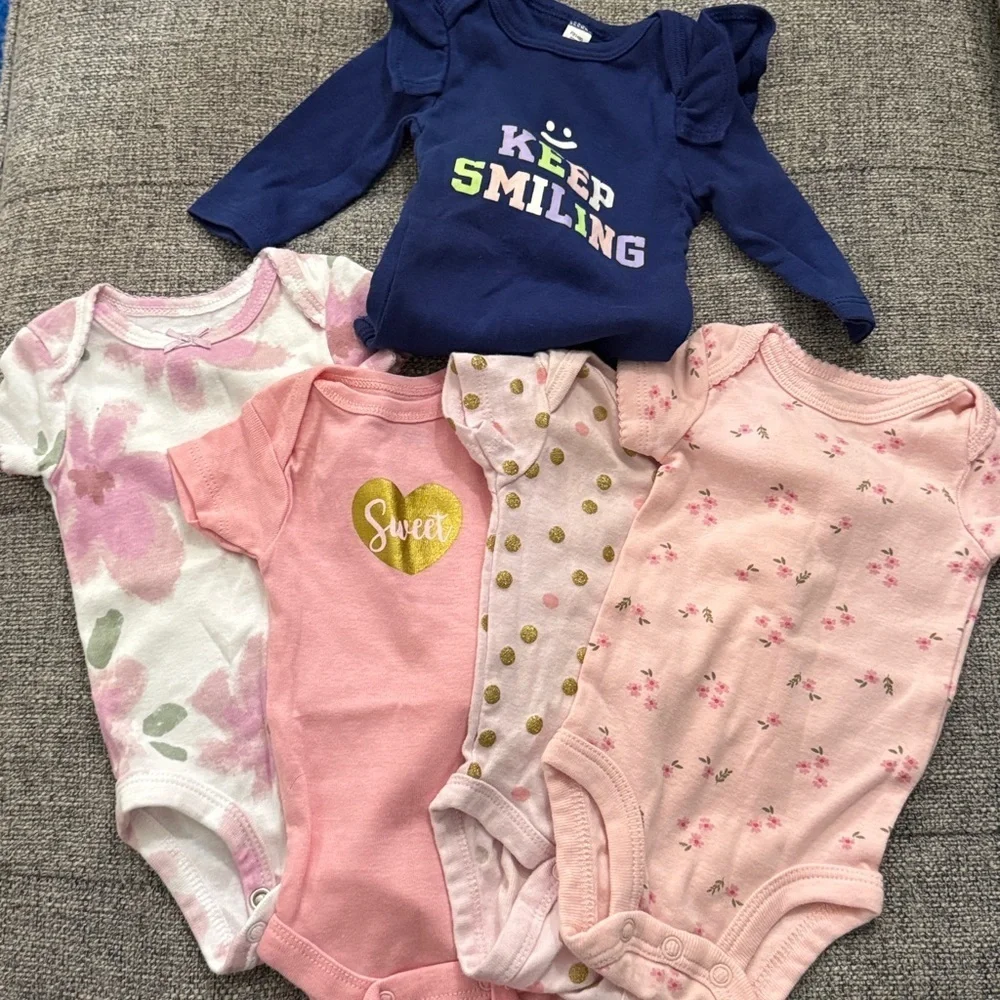 Gerber and carters baby girl new born one piece body suit lot